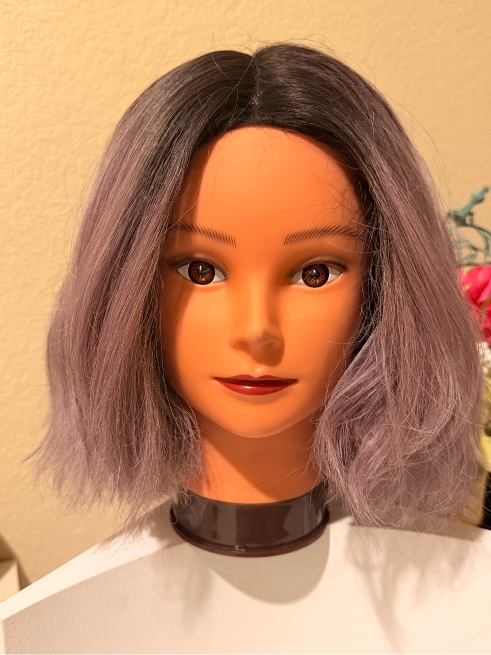 Shoulder-Length Lavender Ombre Women’s Wig - Natural Part